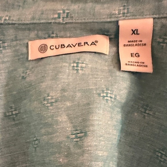 Cubavera Linen Blend Short Sleeve Button Up Shirt Turquoise Pattern XL EG - Picture 2 of 7